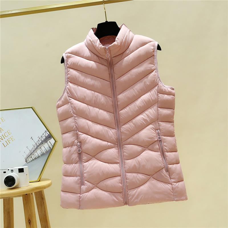 Autumn and Winter Women's Down Cotton Waistcoat, Short Casual, Thin Stand-up Collar, Thick Sleeveless Jacket, Cotton Waistcoat