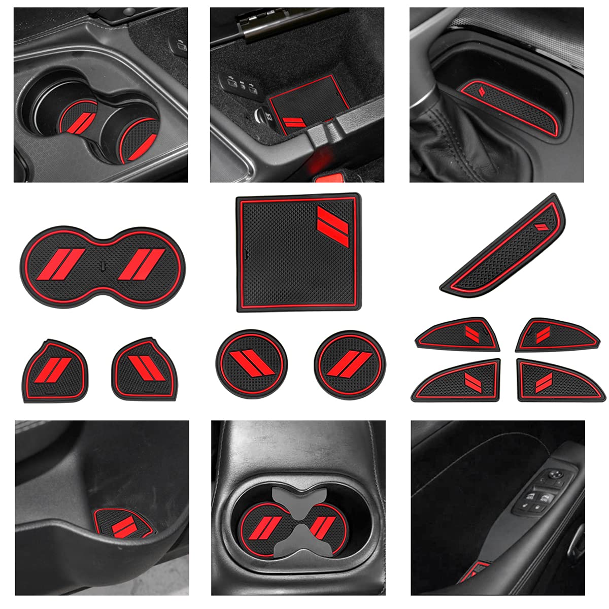 

YANWEN Dustproof Trim Mats for 2015-2020 Dodge Challenger Custom Interior Shifter Liner Cup Holder красный