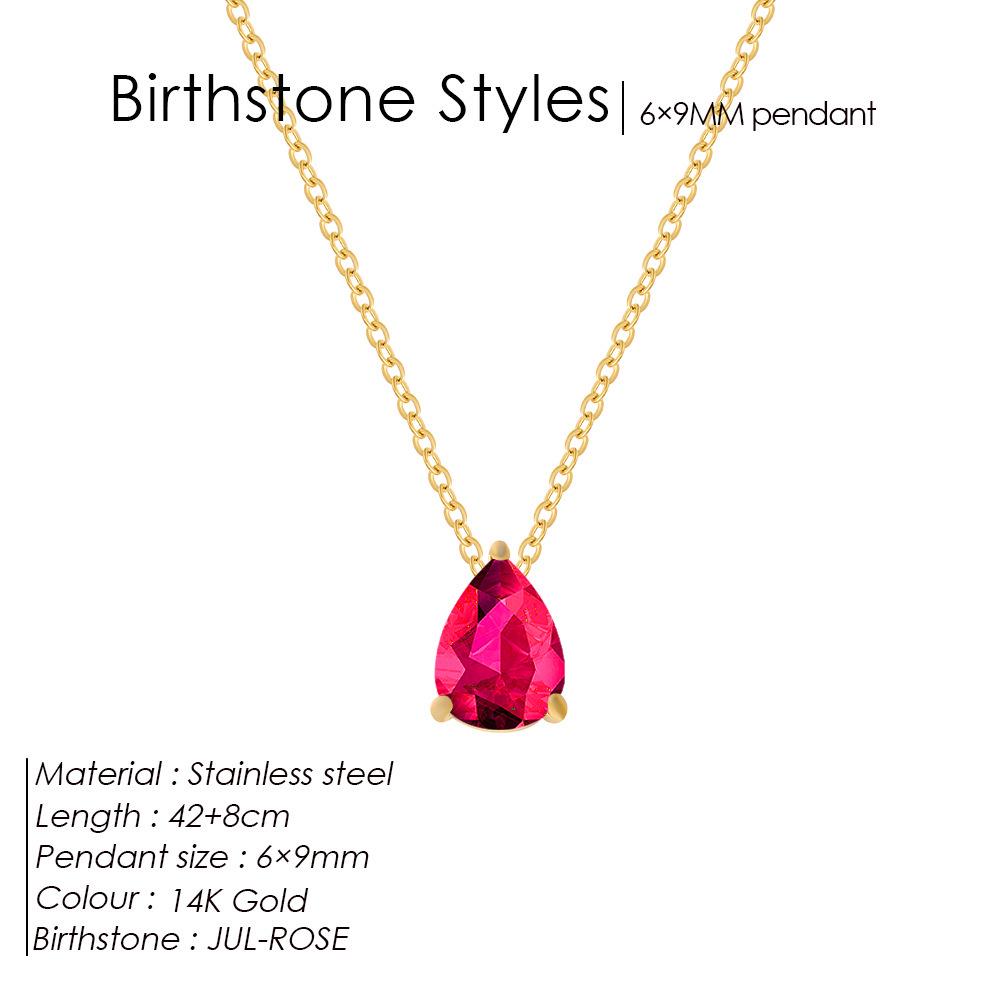 Teardrop Pear-Shaped Zircon Necklace, Titanium Steel with December Birthstone, Non-Fading Vacuum-Plated Jewelry