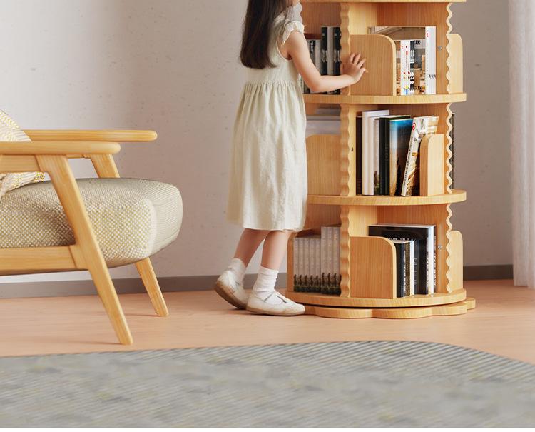 Solid Wood Rotating Bookshelf: Children's Picture Book and Toy Storage Rack