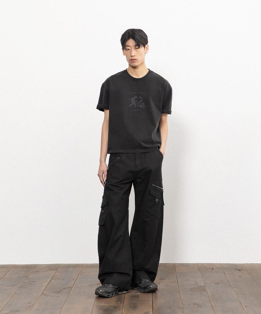 BEGIN202 Myodok Crop T-Shirt [Washed Black]