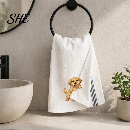 Dog Embroidered Towels Cute Puppy Tea Towel, Corgi Dachshund Kitchen Dish Absorbent Decor Quick Dry Hand Towel for Lovers Bathroom Home