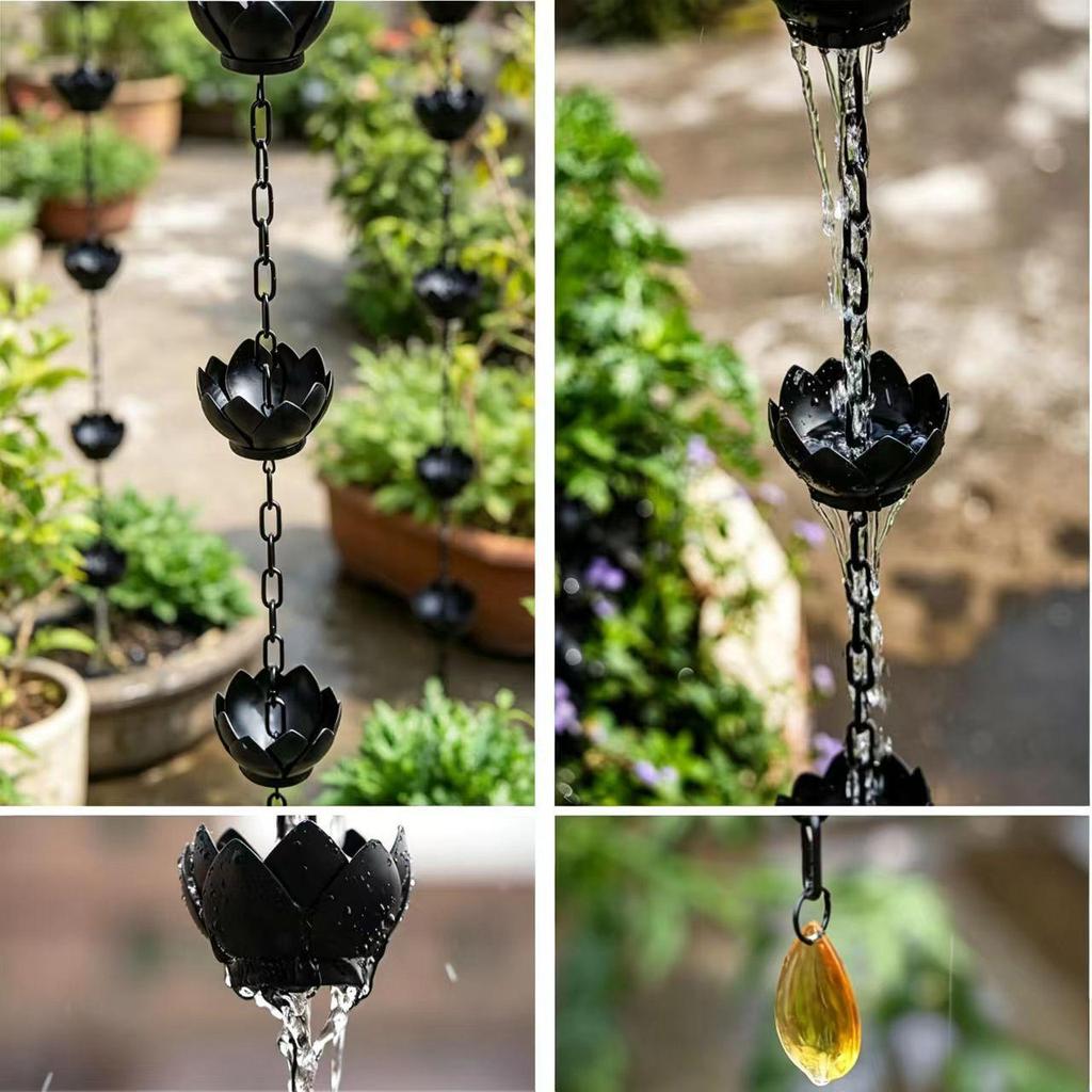 Lotus Garden Gutter Rain Chain - Courtyard Drainage & Water Guide