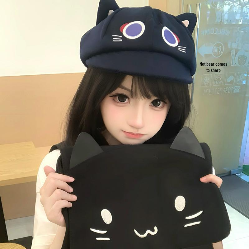 Wanderer Genshin Fairy Tale Cat Ear Cartoon Octagonal Beret for Women - Cute, Sweet, and Face-Slimming Versatile Hat