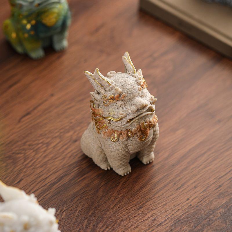 Sand Rock Fortunate Table Decoration God of Wealth Office Desktop Ornament Pure Handmade National Tide Lovely Decoration Kylin