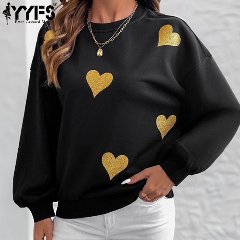 

YYFS Women s Fashion Casual Spring Autumn Love Letter Print Long Sleeve O-Neck Blouses & Shirts XL чорний