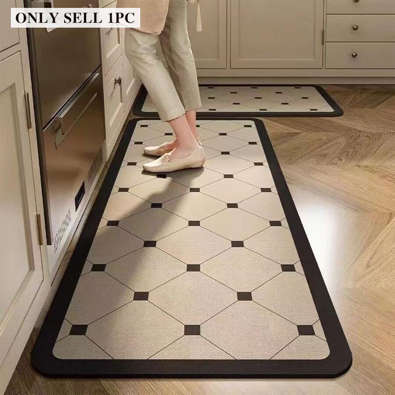 Kitchen Rug Waterproof PVC Leather Floor Mat Geometric Pattern Carpet Long Oil-proof Non-Slip Foot Mats Home Decoration Rugs