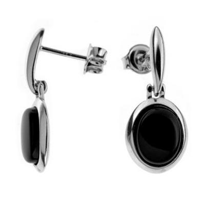 [R3022] - Silver Earrings 'Meghan' Black Agate Silver (rhodium) - 23x10mm