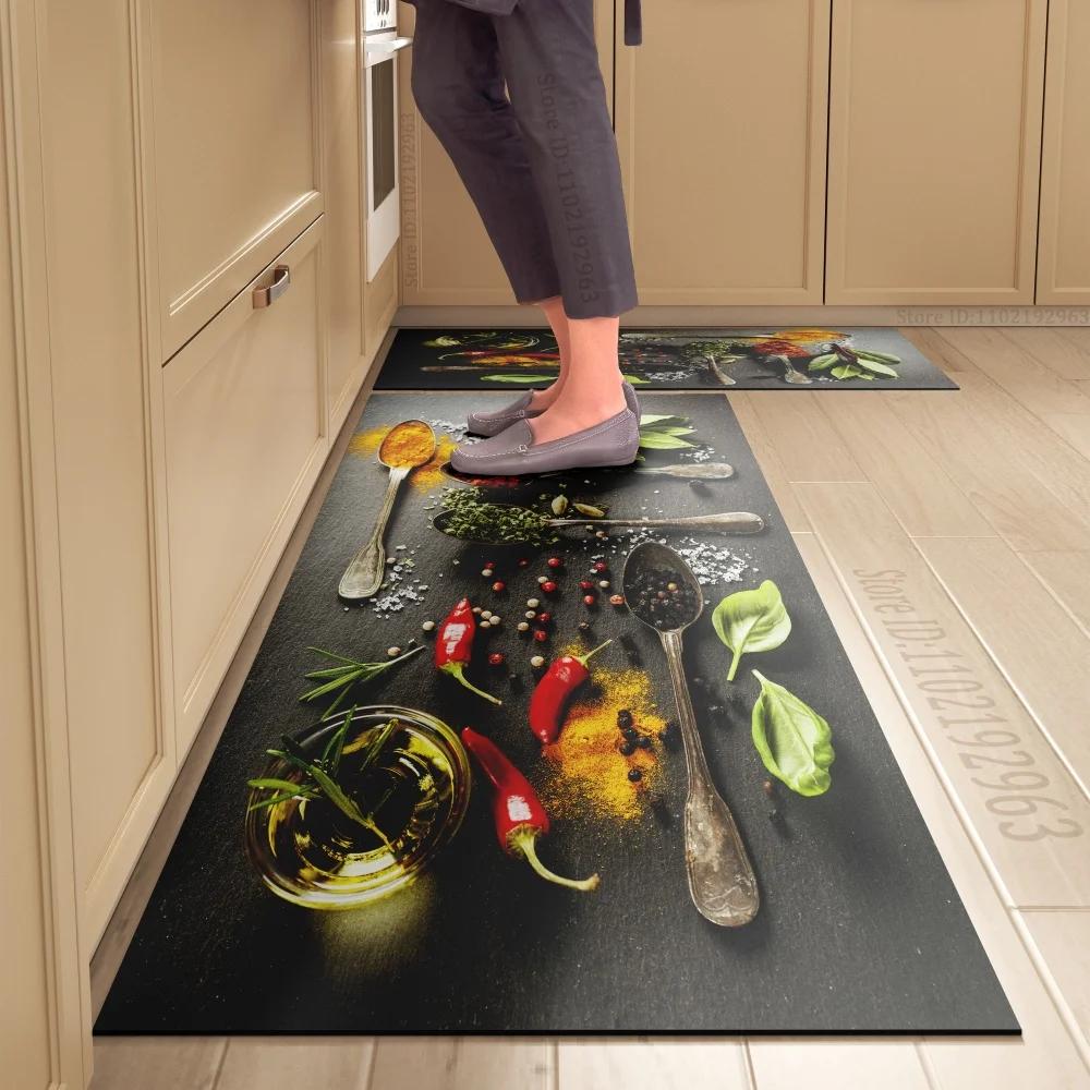 Spice Pattern Kitchen Mat Non-Slip Machine Washable Rug Set for Home Decor Anti-Fatigue Floor Mats Comfort Standing Pad
