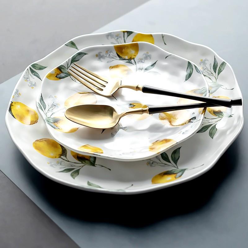 Plato Irregular Cerámico con Forma de Limón 8 pulgadas 11 pulgadas Postre Snack Servicio Vajilla Cocina Hogar