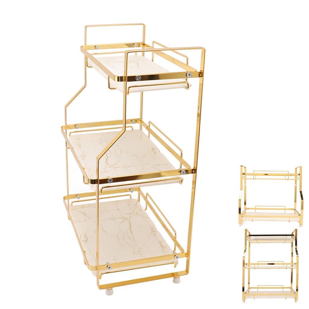 Spice Rack Organizer Iron Stable Strong Load Bearing Capacity White and Gold Bathroom Storage Shelf Easy To Clean for Bedroom