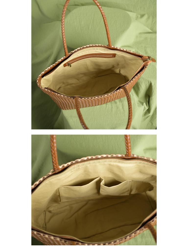 Damenhandtasche aus echtem Leder mit Aussparungen und Webmuster