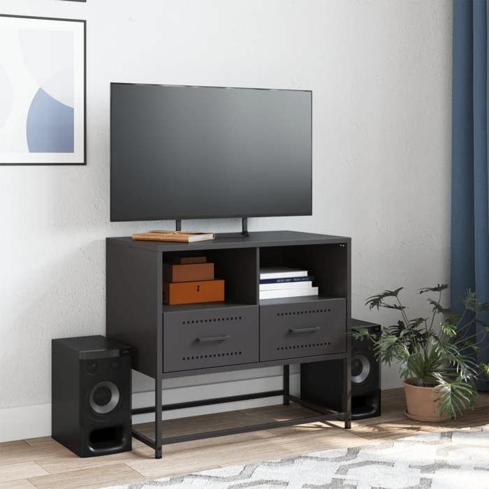 VidaXL Meuble TV noir 68x39x60,5 cm acier, support TV, buffet TV, armoire hifi, banc TV, armoire en métal, meuble 846548