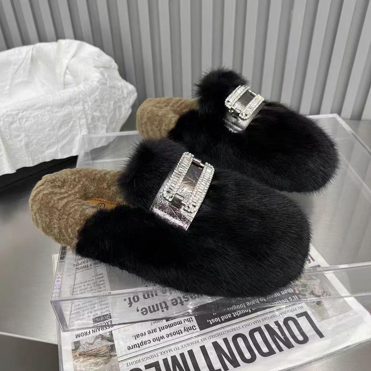 

Роскошные женские меховые туфли на плоской подошве на платформе из замши, брендовые зимние туфли из плюша и хлопка 2025 года, трендовые удобные теплые повседневные туфли Zapatos Mujer 40 чёрный