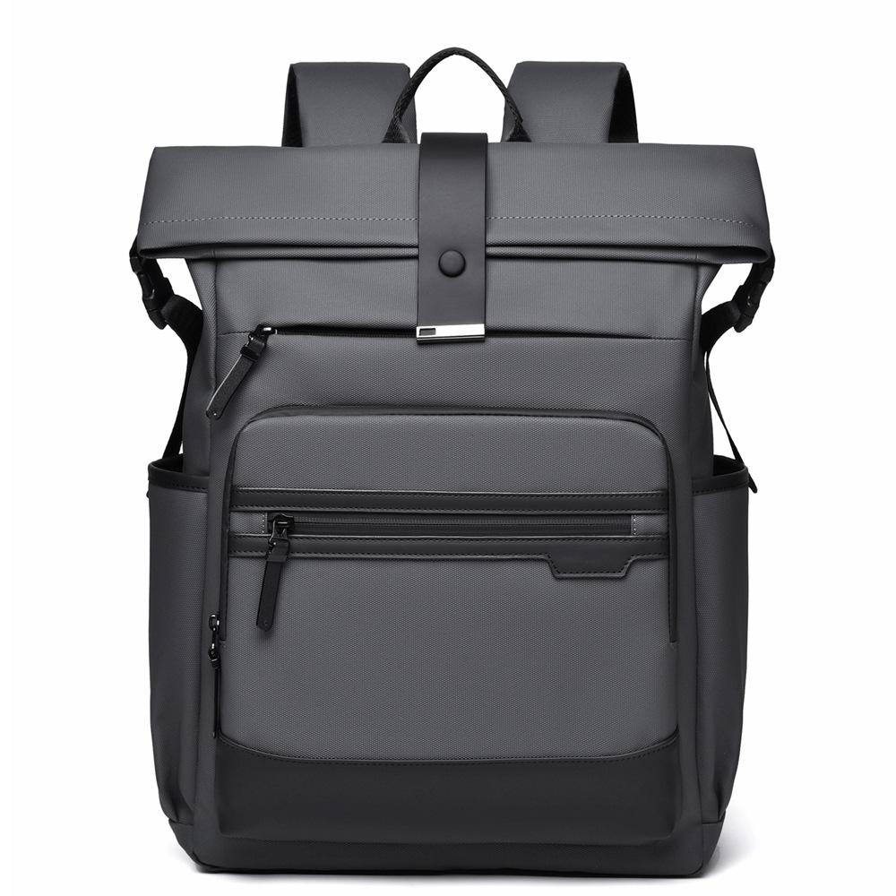 Modern Oxford Fabric Backpack for Men & Women – Minimalist Roll-Top Design with Water-Resistant Material and Multiple Pockets