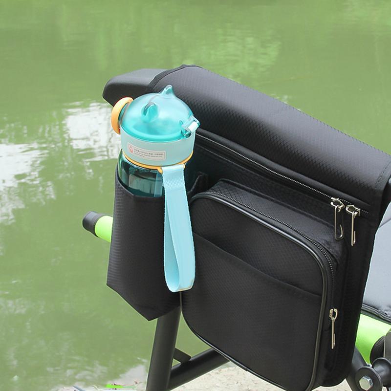 Beach Chair Side Bag Oxford Cloth Side Bag For Fishing Chair Wear-Resistant Organizer Pouch Black Chair Side Pouch