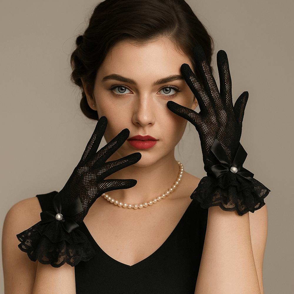 1pair Stretchy Lace Mesh Gloves Hollowout Lolita Gloves Bride Fishnet Lace Gloves  Dancing