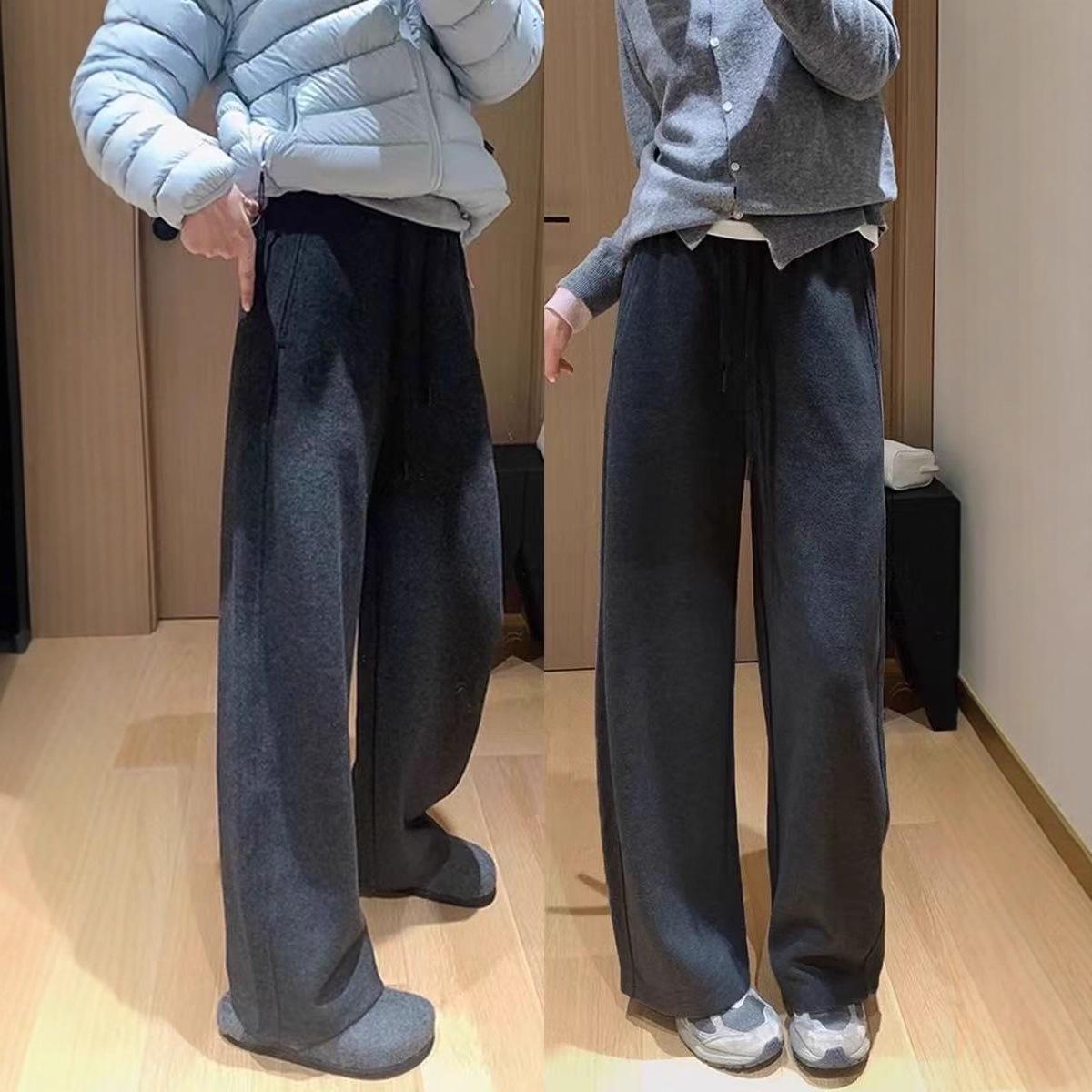 

Grey Slim-Fit Fleece-Lined Cocoon-Shaped Winter Pants, Straight-Leg Casual Style, Available in Large Sizes. 4XL