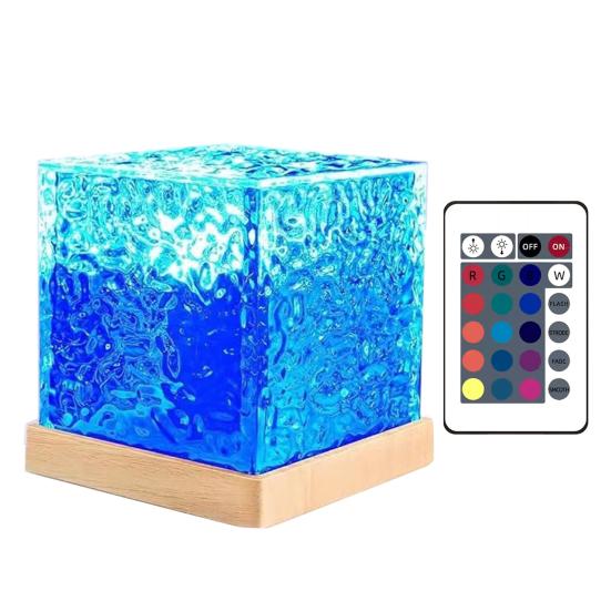 

Rotating Ripple Night Light 16 Color Changing LED Bedside Lamp with Remote Creative Water Wave Projection for Bedroom Decor 3W Square