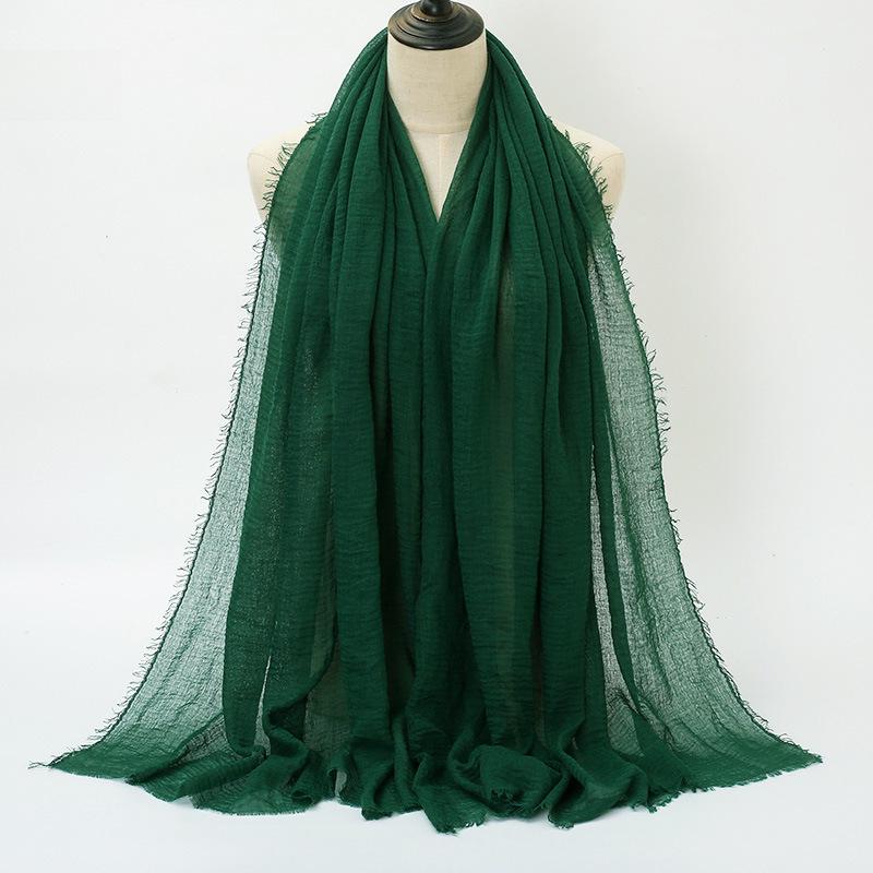 New Style Wrinkled Cotton Scarf with Fur Edge and Rayon, Large Solid Color Women's Headscarf BS414