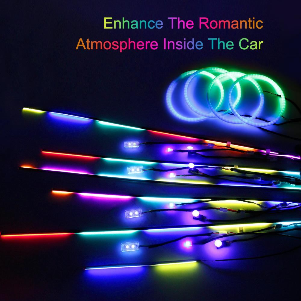 10/14/18 in 1 Led Car Ambient Lights 210 64 Color RGB Symphony Streamer Bluetooth Rainbow Acrylic Strips Atmosphere Lamp Kit 12V