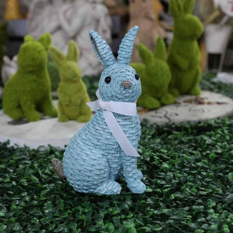 Easter Bunny Figurine Resin Rattan Woven Rabbit Statue Decorative Crafts Accessory for Indoor Outdoor Garden Yard Decor