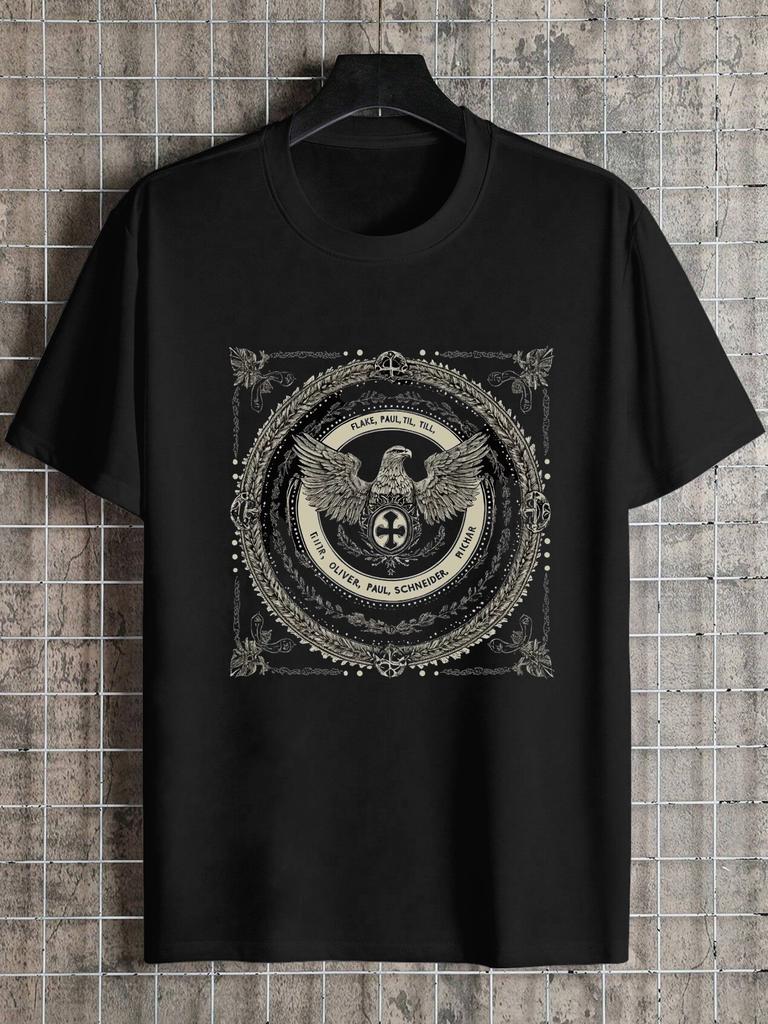 1pc Black Eagle Emblem Graphic T-shirt - 180g Cotton Crew Neck Short Sleeve