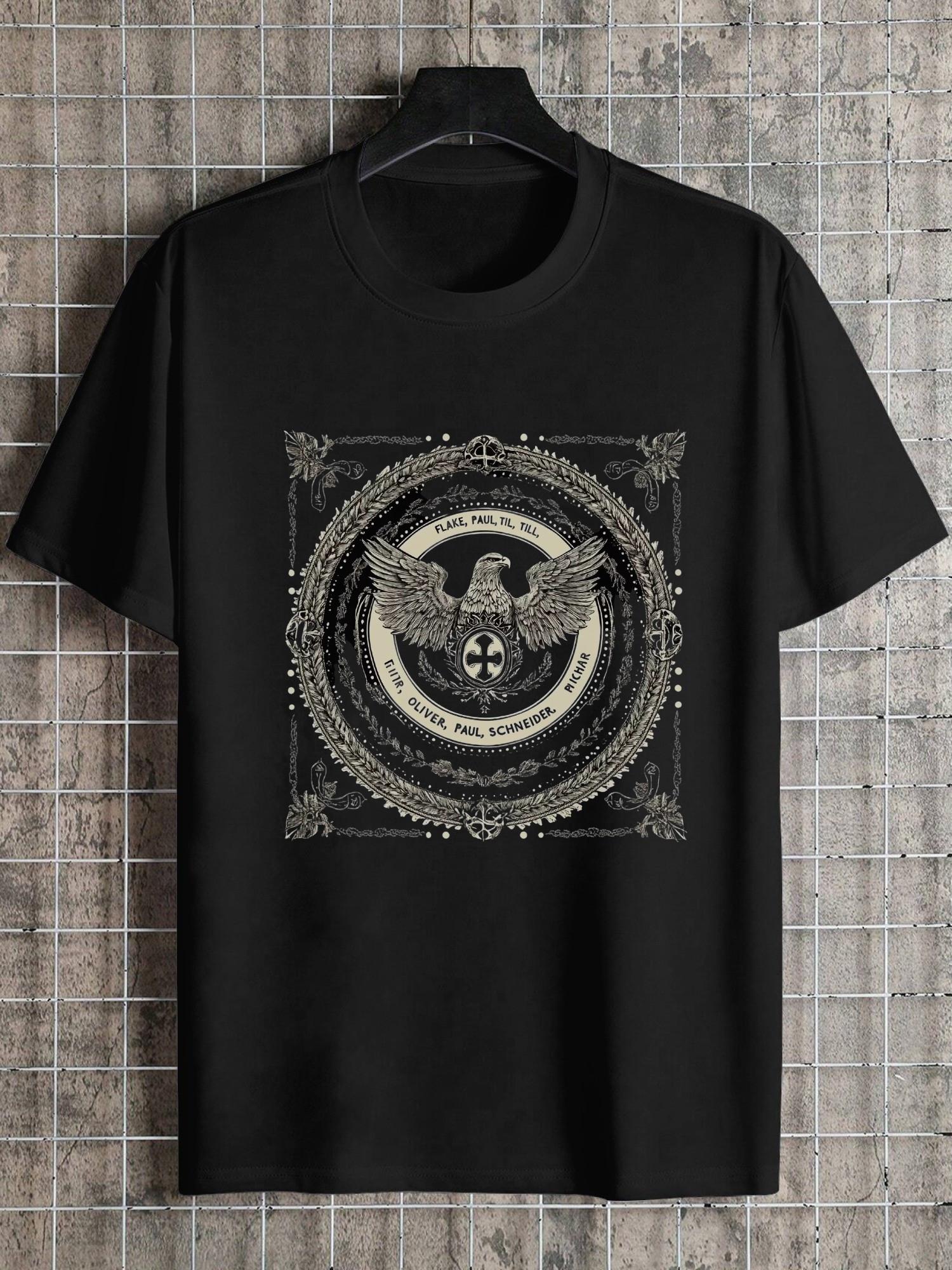 1pc Black Eagle Emblem Graphic T-shirt - 180g Cotton Crew Neck Short Sleeve S