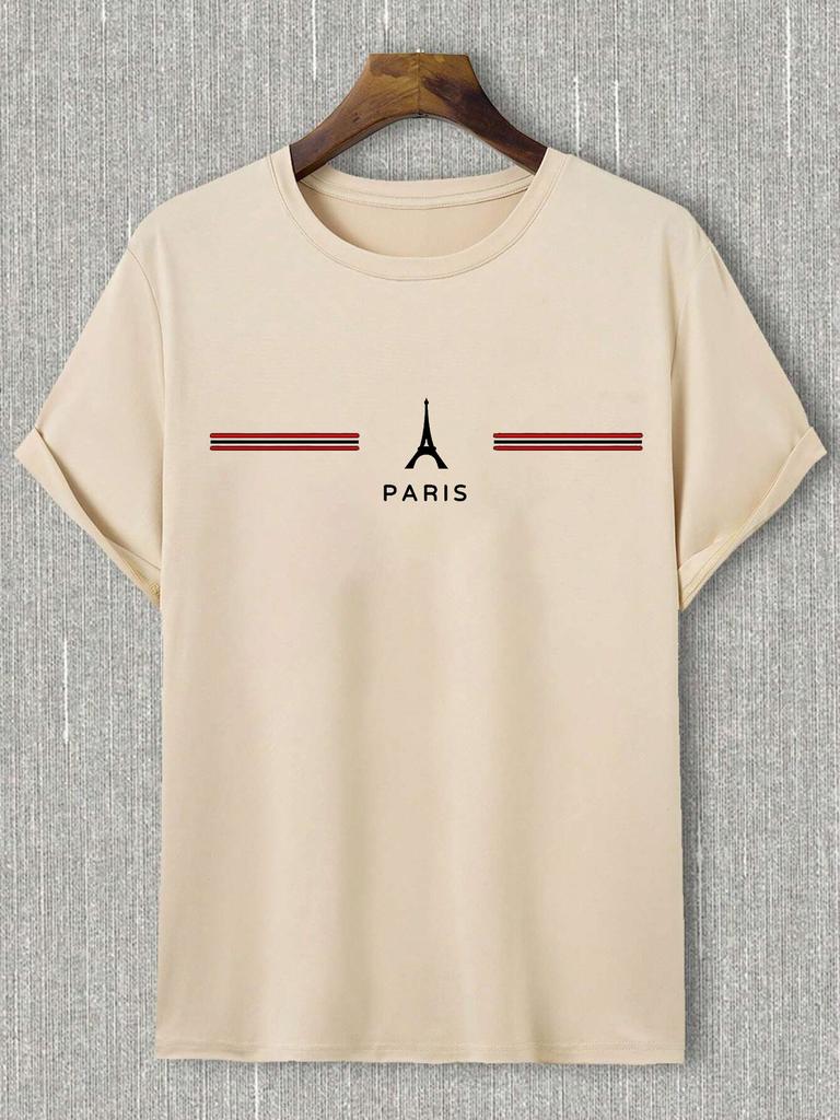 PARIS Letter 3D Print Men's T-shirt Summer Everyday Men's Casual Short-sleeved Top Loose Size Casual Sports Round Neck Short Sleeved T-shirt Top