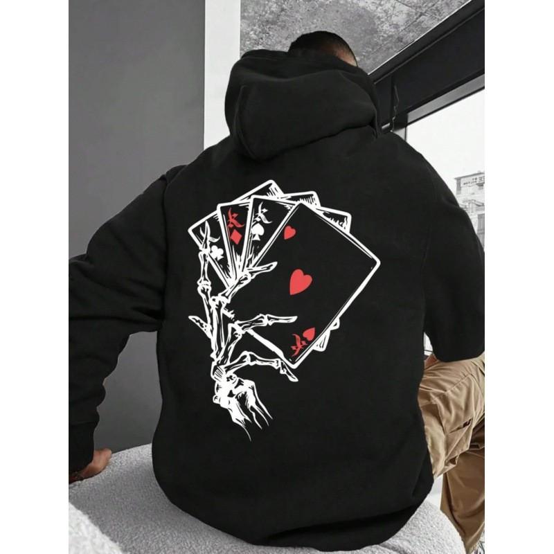 Oversized Solid Print Hooded Sweatshirt Men Loose Fit Long Sleeve Plus Size Winter Casual Streetwear
