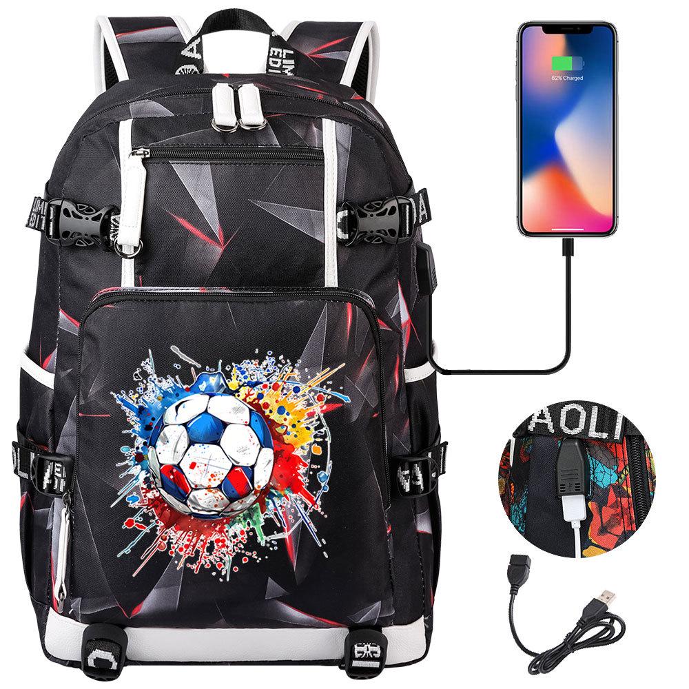 USB Headphone Backpack for Teens Students Boys Girls Leisure Travel Dual Shoulder Bags Soccer Hot Selling Waterproof Large Capacity