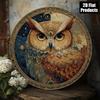 Vintage Owl Metal Wall Art 8x8 Inch, 2D Flat Aluminum Sign with Floral Celestial Design, Durable Indoor Outdoor Decor