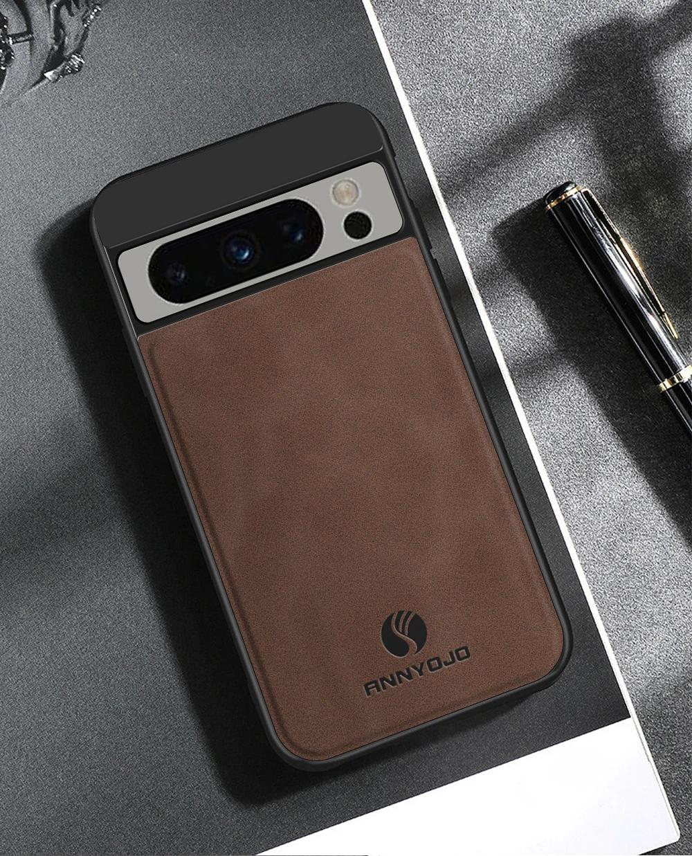 

Матовый чехол из искусственной кожи для Google Pixel 8 Pro 7 Pro 7A 6A Встроенный металлический автомобильный держатель противоударная задняя крышка для Pixel 8Pro 7Pro For Pixel 7 Pro коричневый