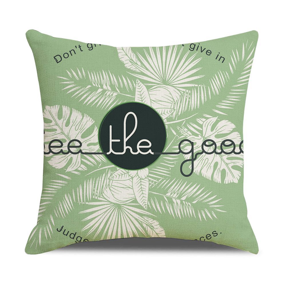 Ins Style Nordic Simple Geometric Abstract Small Fresh Green Plant Elk Linen Print Square Pillowcase