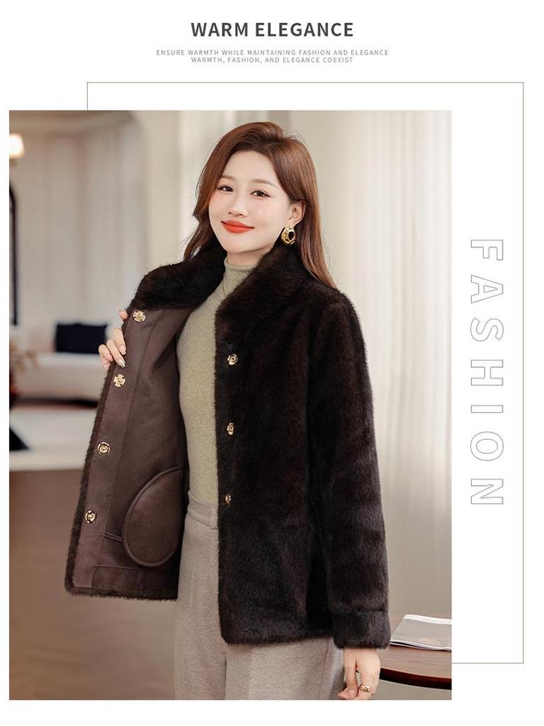 Noble Lady Winter Plush Faux Fur Coat for Middle-aged & Elderly Women
