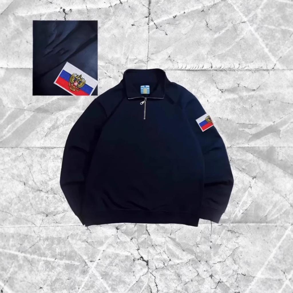 FlowStreet Y2K Tmavě modrá mikina se čtvrtinovým zipem s vyšívanou americkou vlajkou USA, bunda, muži, ženy, Vintage Streetwear, módní trend, top