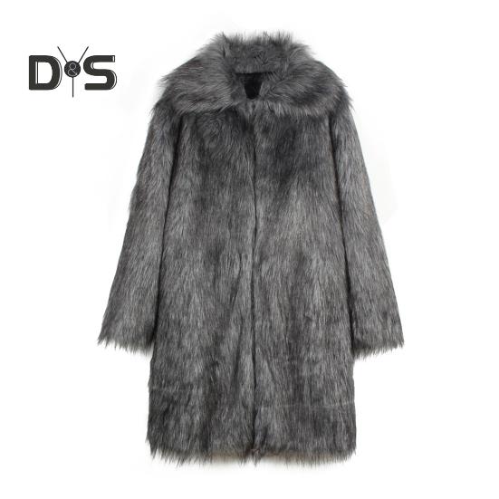 Men Long Faux Fur Overcoat Lapel Long Sleeve Windproof Open Front Coat Thickened Warm Imitation Fur Outwear