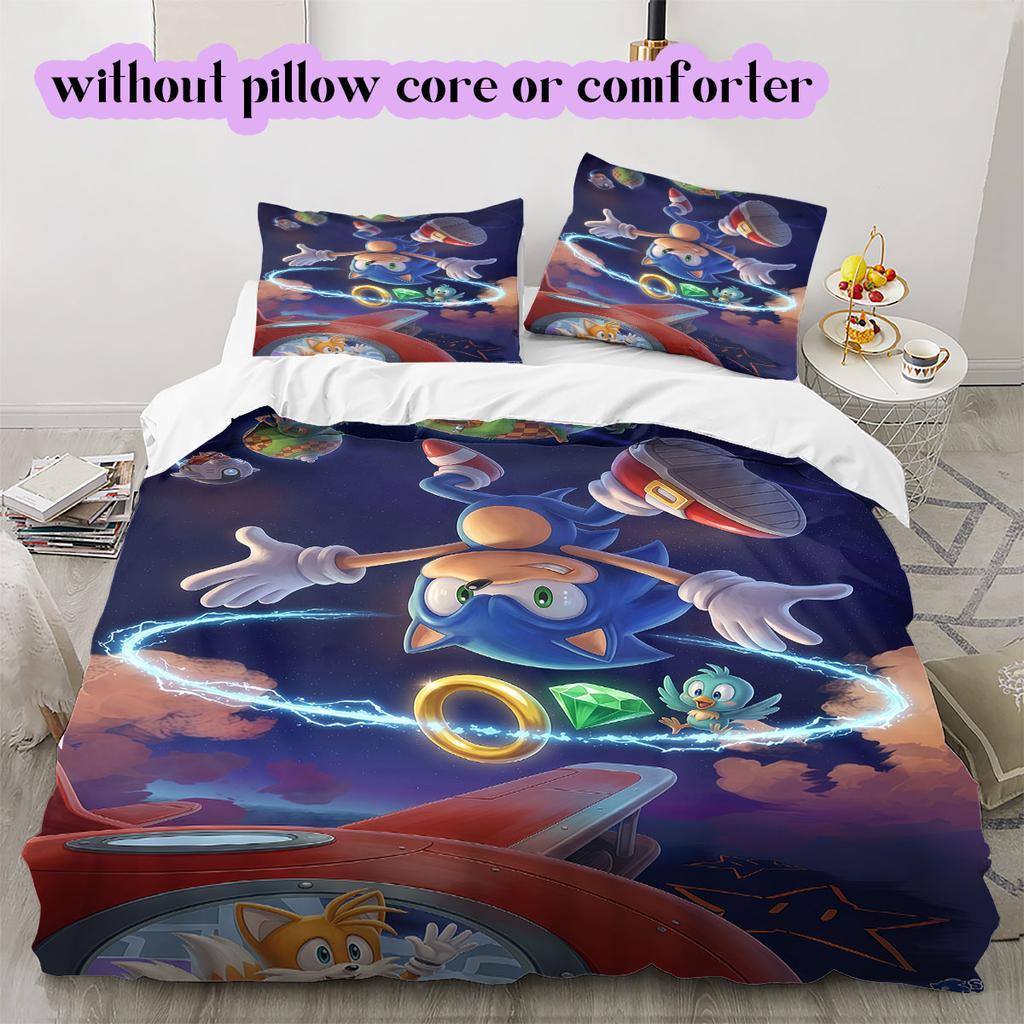 Hedgehog Sonic Printed Anime Duvet Cover,3pcs Cartoon Style Bedding Set,Cool Home Textile Comforter Cover for Room Decor_LIAN