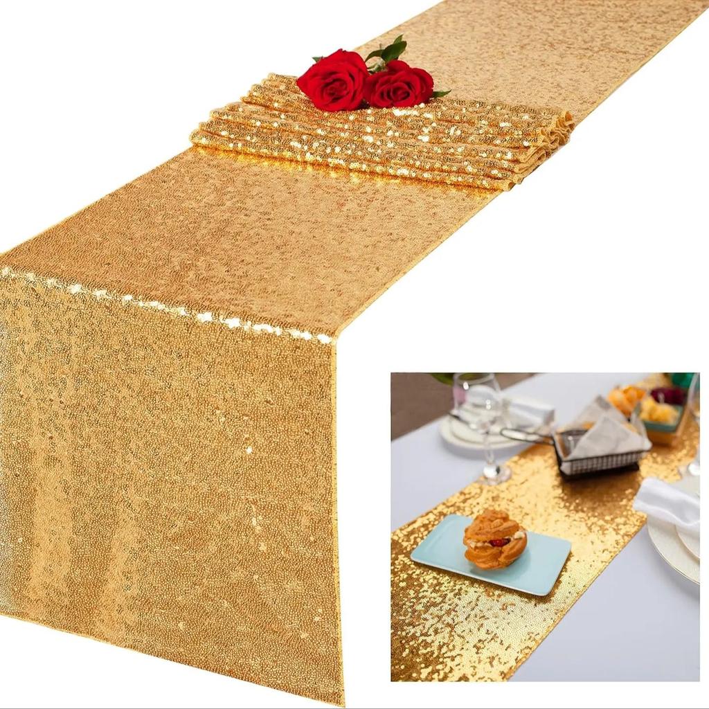Sequin Table Runner Glitter Gold For Wedding Banquet Holiday Birthday Party Baby Shower Bridal Shower Engagement Decor