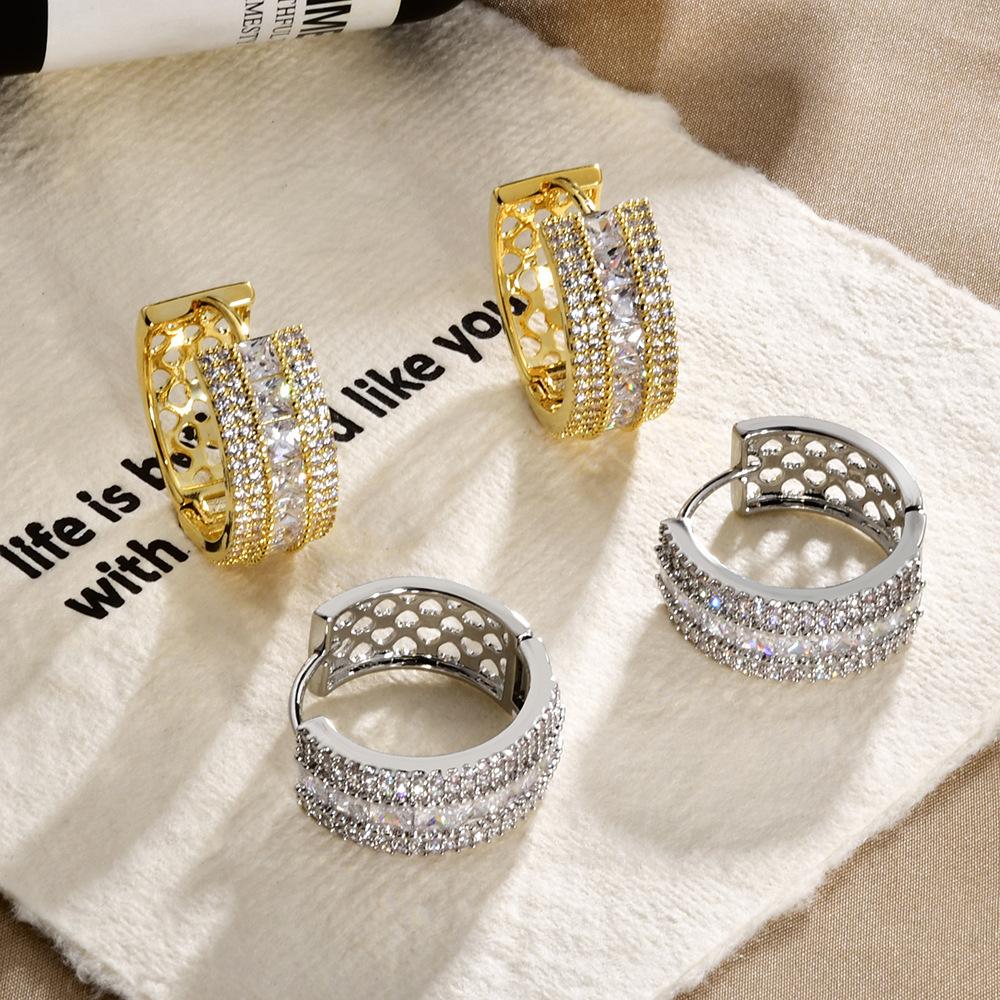 2026 New Micro-Paved Zircon Hoop Earrings Hollow Round Gold Plated Ear Buckles for Women