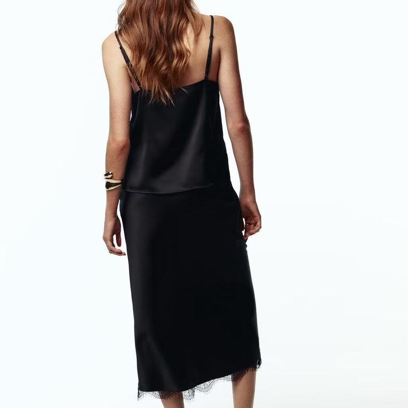 Za Autumn New Women clothes 2025 Western Style Lace Silk Satin Texture Top Skirt 8351049 2157074