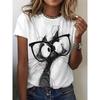 New Women's Kawaii Animal Pattern Printed T-shirt Casual Short-sleeved Round Neck T-shirt Cat Goat Anime Tops Clothing