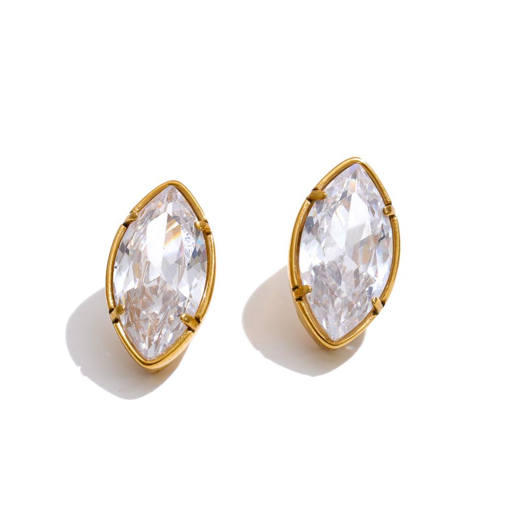 Yhpup Stainless Steel Cubic Zirconia Oval Daily Stud Earrings High Quality Polished Shiny Fashion Aesthetic Jewelry Waterproof