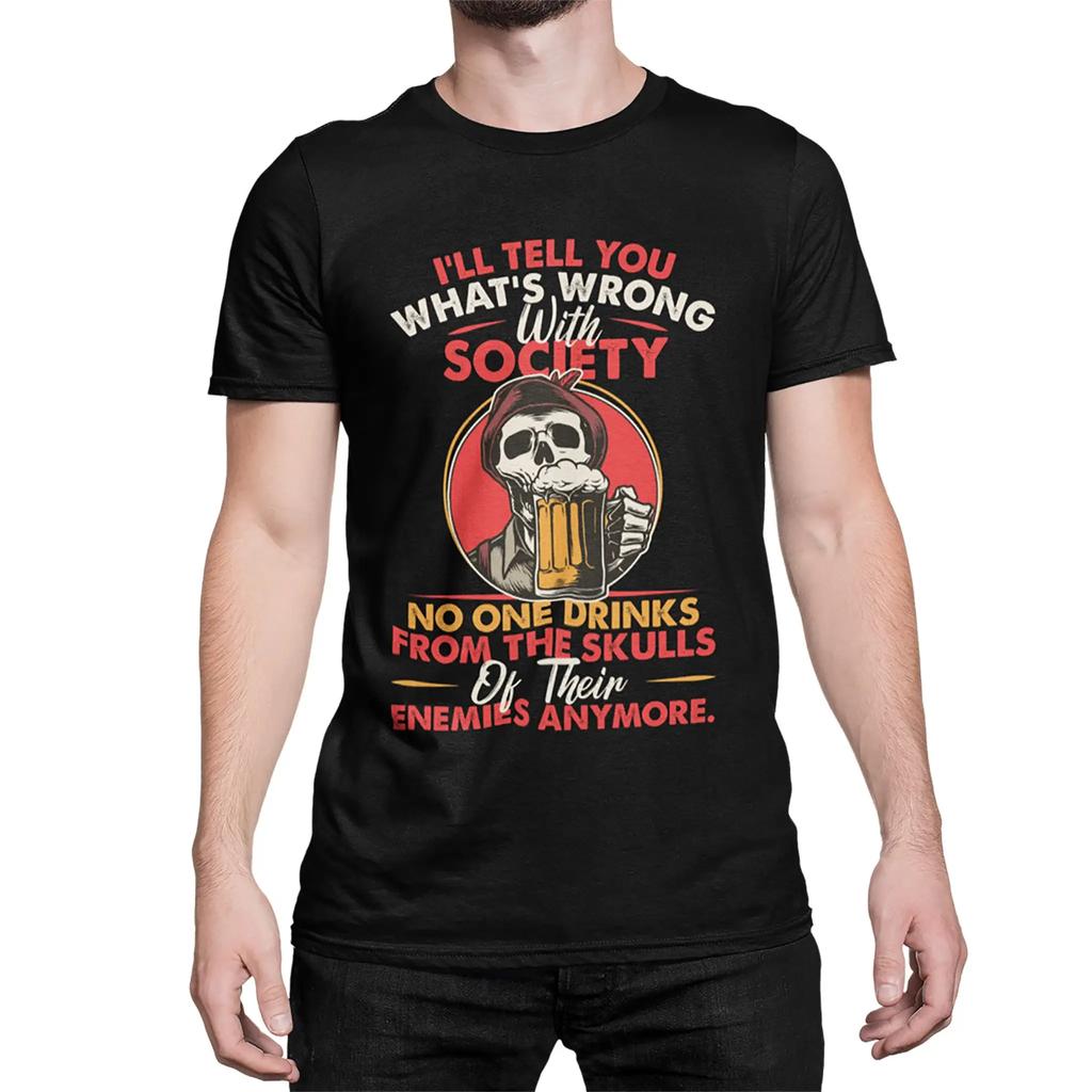 No One Drinks T Shirt Unisex S Skull Crew Neck Top For Organic Cotton Regular Fit Black Size Xl