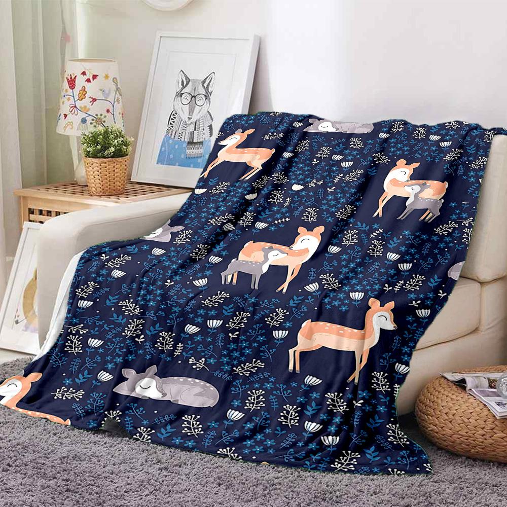1 Stück Hirsch-Blumen-Leichte Flanelldecke, Bequeme und Warme Decke, für Büro und Camping Schlafsofa, Wohnzimmer130