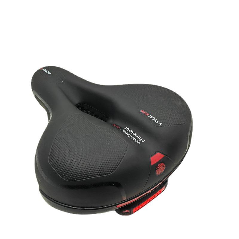 Mountain Bike Saddle with Center Hole, Cushion, USB Charging Tail Light Holder, Shock Absorbing Ball, and Lighted Seat Bag