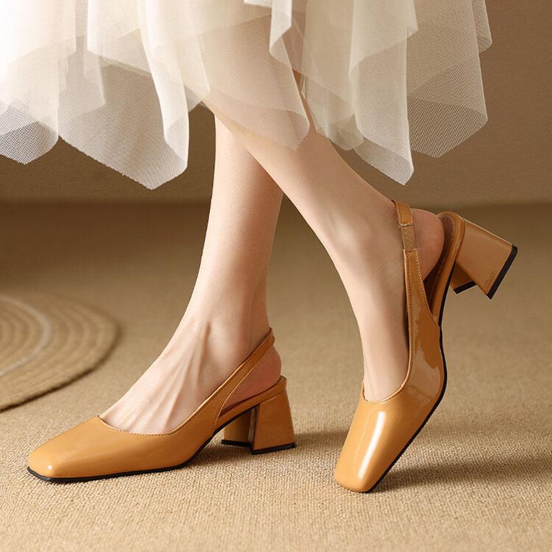 Square Toe Design Patent Leather Women Shoes Chunky Heels Summer Women's Pumps Slingbacks Candy Colors Sandals for Women WSH5310
