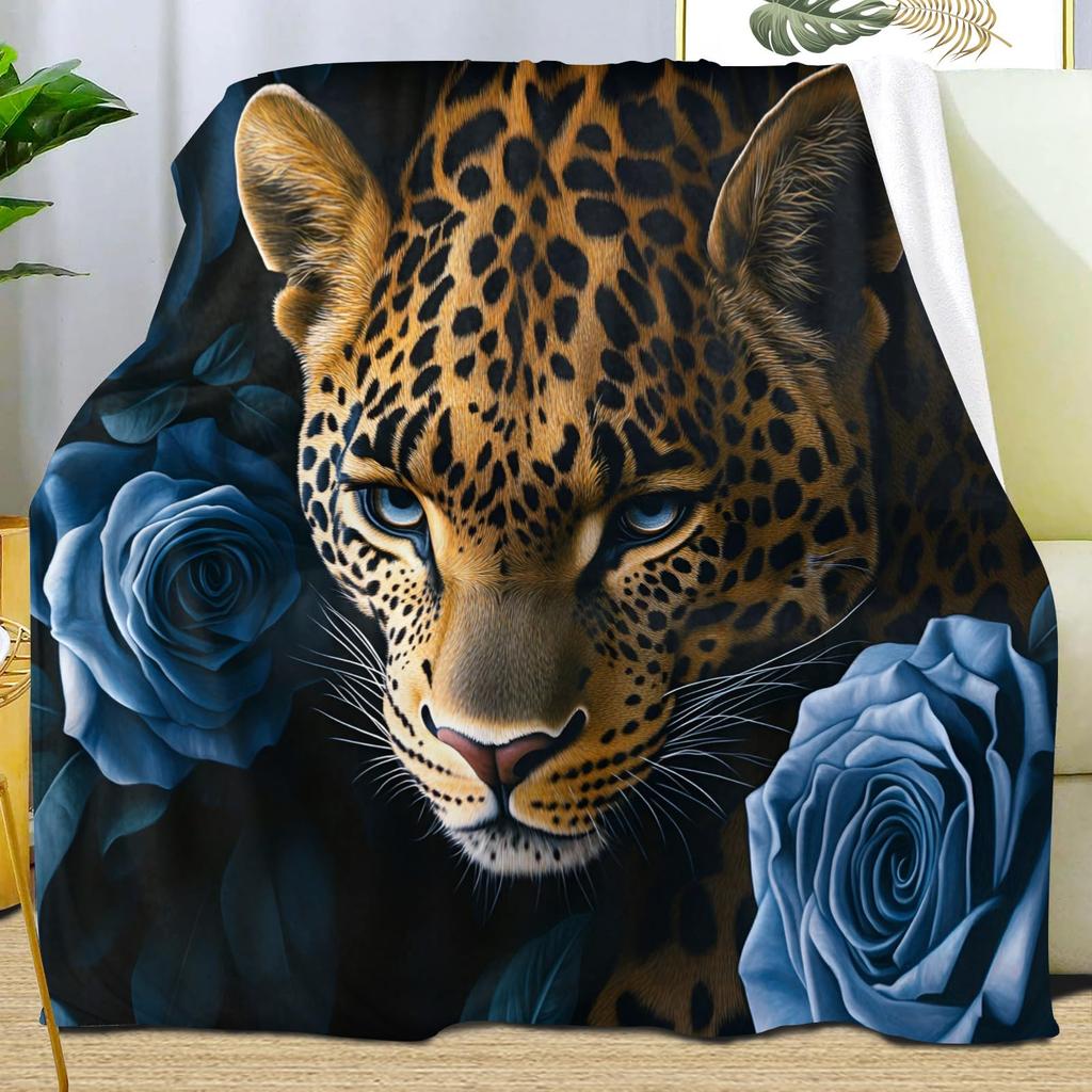 Leopard Print Blanket,Wild Animal Cheetah Throw Blanket,Flower Fleece Blanket for Couch Bed Sofa,Soft Warm Fuzzy Flannel Blanket