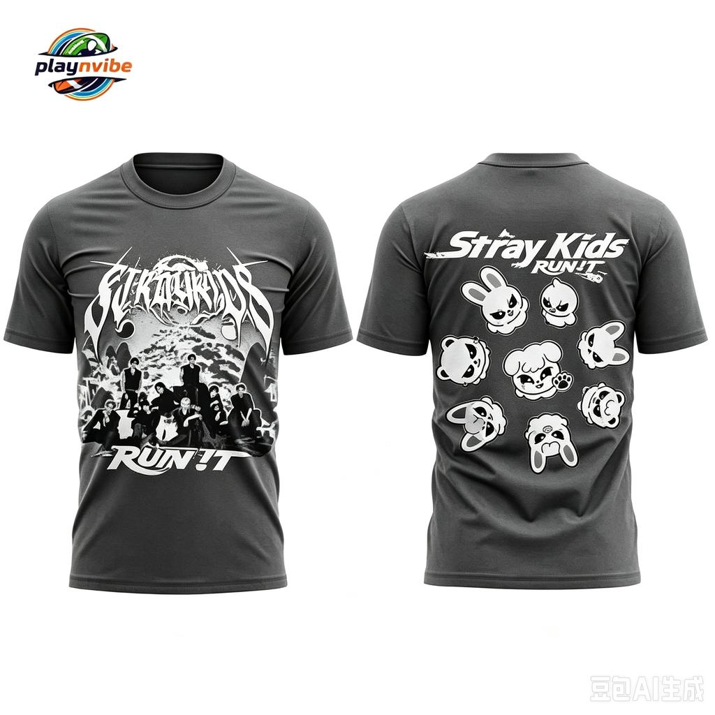 Stray Kids RUN IT World Tour Graphic T-shirt Men Women Streetwear Oversized Y2k Short-sleeved Comfortable Soft Female Male Clothing