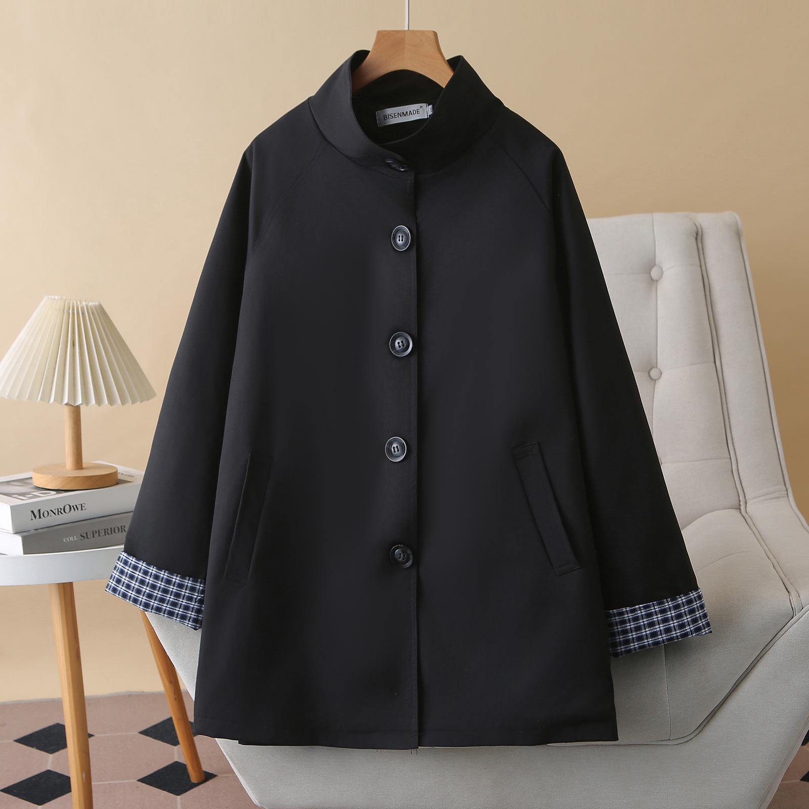 

2026 Plus Size Women s Plaid Hooded Windbreaker Shawl Slimming Mid-Length Cardigan 2XL чёрный